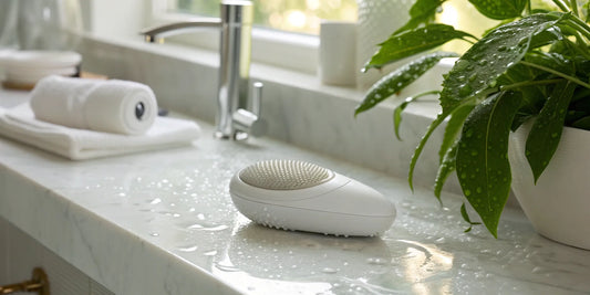 A modern silicone facial cleansing brush, one of the best for managing oily skin.
