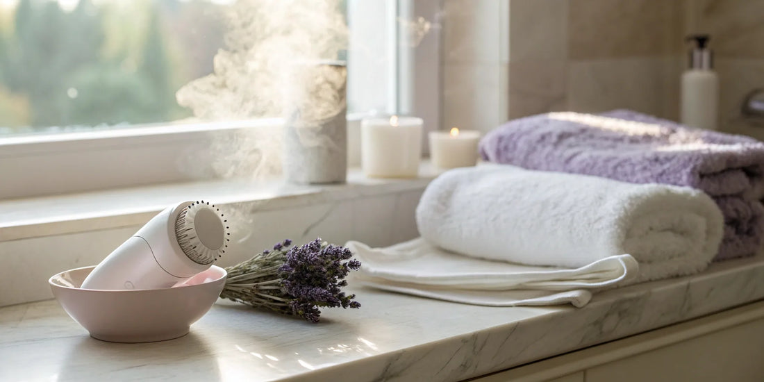 A facial cleansing brush ready for use in a skincare routine to determine how often it's needed.