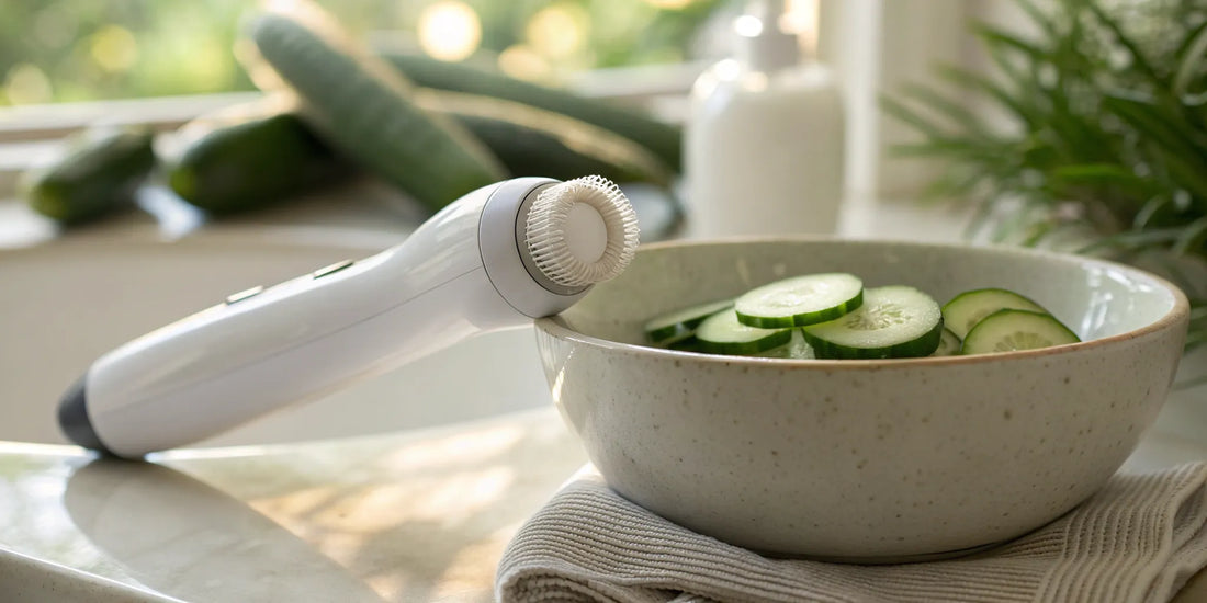 A facial cleansing brush ready to be used to show how to use a skincare device effectively.