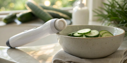 A facial cleansing brush ready to be used to show how to use a skincare device effectively.
