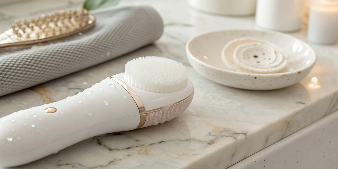 An advanced cleansing system with a soft brush head for deep facial cleansing.